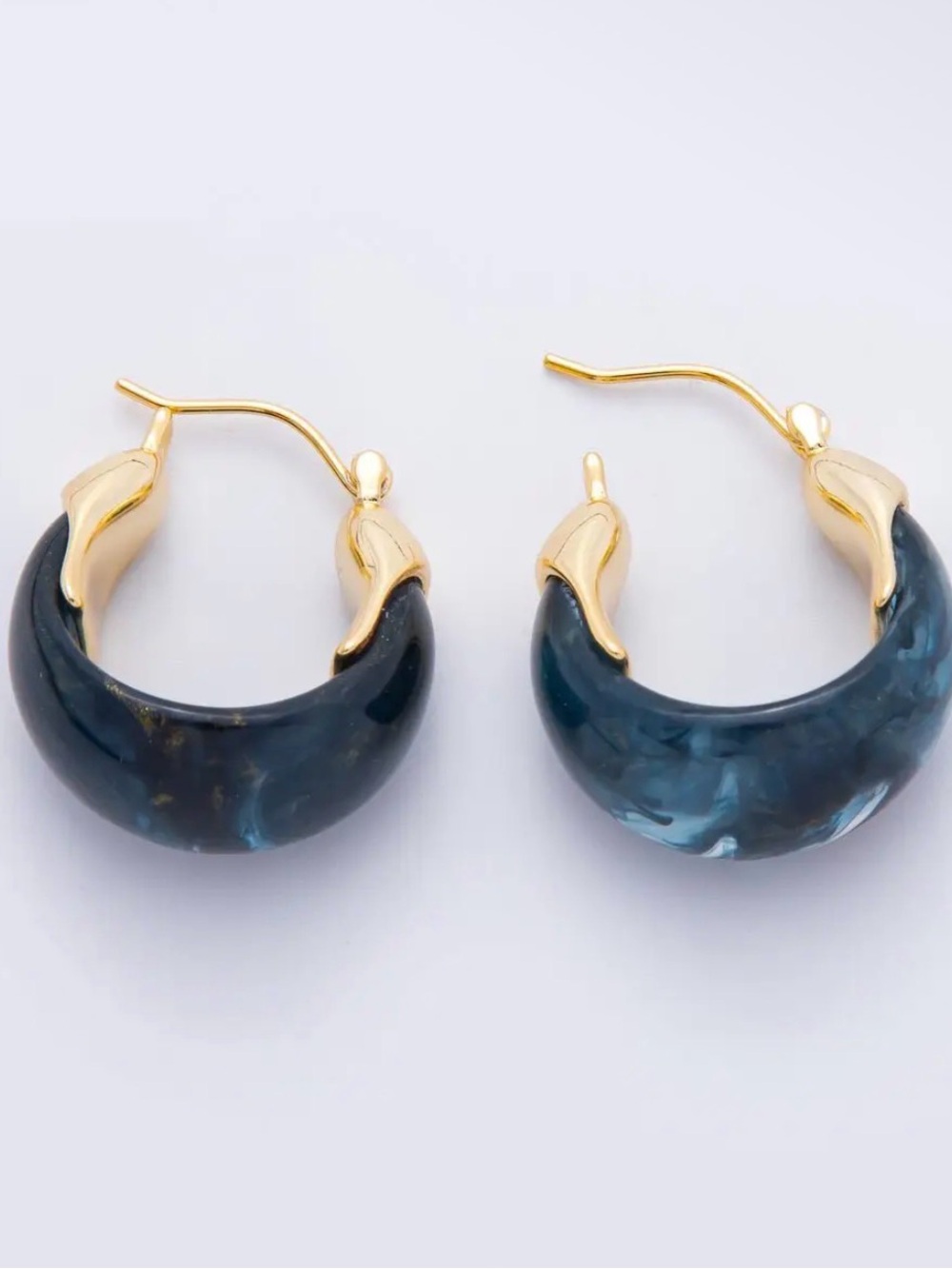 18k gold filled Gold-Tone Dark blue Hoop Earrings